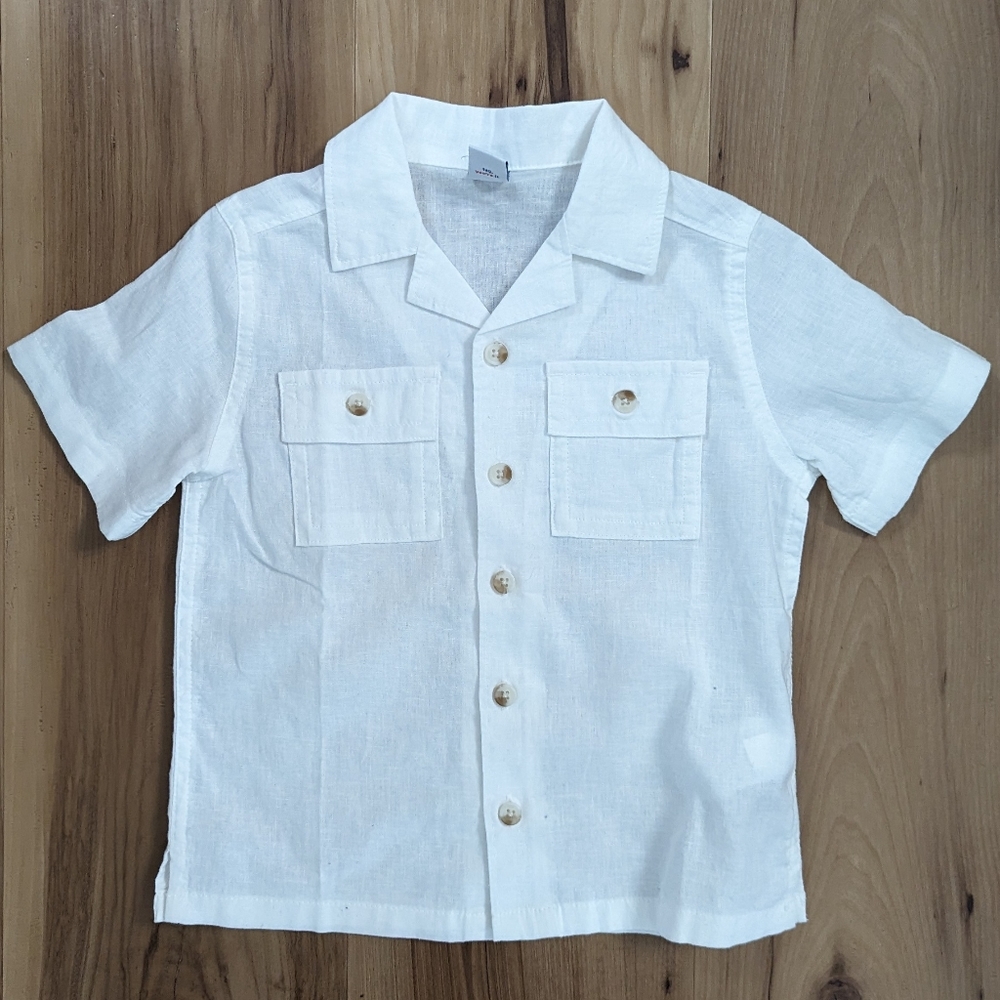 Old Navy Kids 3T Linen Collared White Button Down Shirt with Pockets